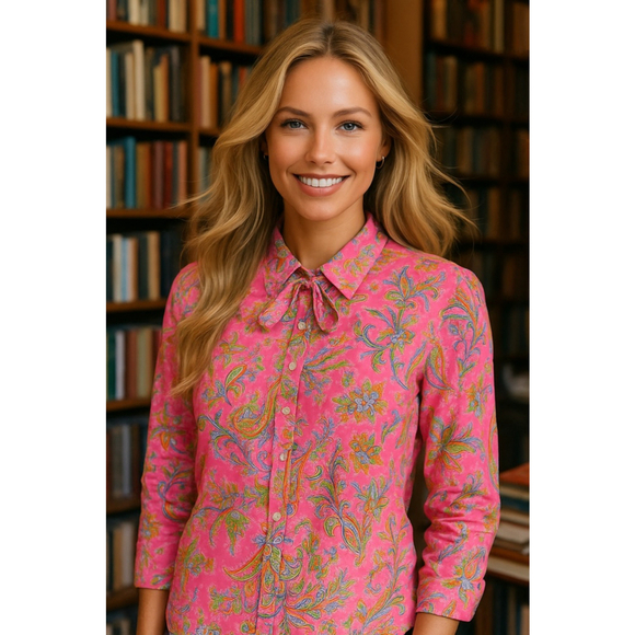 Lauren Ralph Lauren Tops - Lauren Ralph Lauren Paisley Button-Up Shirt Pink Preppy Scandi XL Black Label